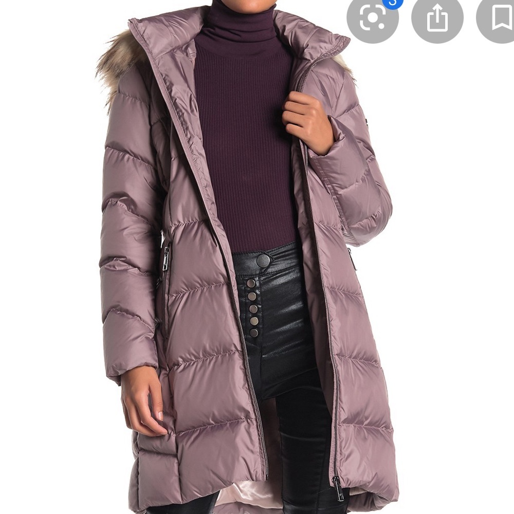 Calvin Faux Fur Trim Hood Quilted Puffer Coat